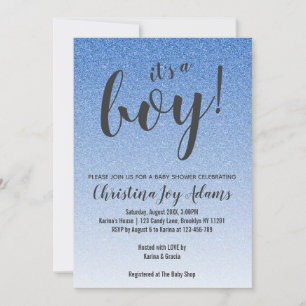 Blue Faux Glitter Guld Ombre Boy Shower Card Inbjudningar