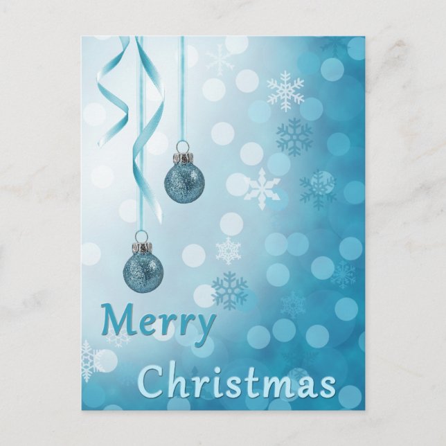 Blue Faux Glitter jul Ornaments Helgdag Post Helg Vykort (Framsida)