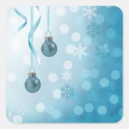Blue Faux Glitter julprydnad Fyrkantigt Klistermärke