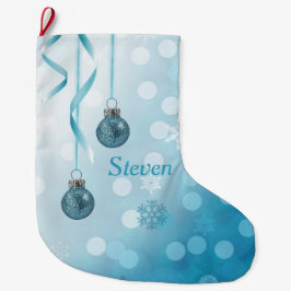 Blue Faux Glitter julprydnad Stor Julstrumpa