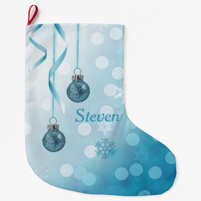 Blue Faux Glitter julprydnad Stor Julstrumpa (Framsidan)