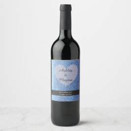 Blue Faux Glitter med hjärta Vinflaska Etikett