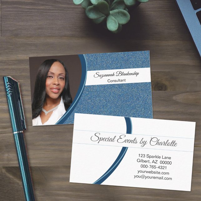 Blue Faux Glitter med Professionell Anpassningsbar Visitkort (Skapare uppladdad)