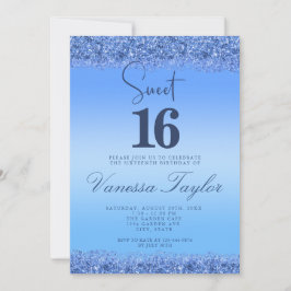 Blue Faux Glitter Sweet 16 Birthday bjudande Inbjudningar