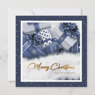 Blue Faux Gold Foil Snö ger julkort