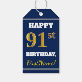 Blue, Faux Guld 91:a födelsedagen + eget namn Presentetikett