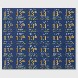 Blue, Faux Guld ’LYCKLIG 13:e BIRTHDAY’ Presentpapper