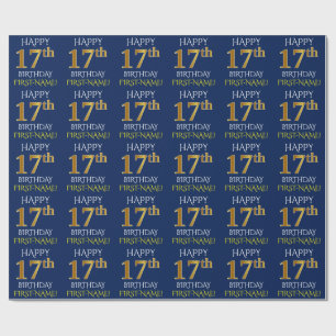 Blue, Faux Guld ’LYCKLIG 17:e BIRTHDAY’ Presentpapper