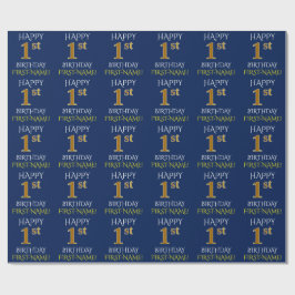 Blue, Faux Guld "LYCKLIG 1st BIRTHDAY" Presentpapper