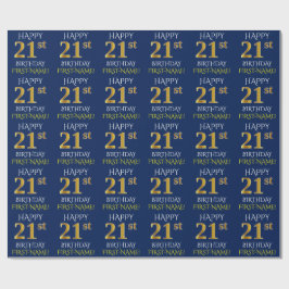 Blue, Faux Guld "LYCKLIG 21:a BIRTHDAY" Presentpapper