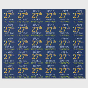 Blue, Faux Guld "LYCKLIG 27:e BIRTHDAY" Presentpapper