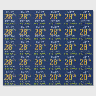 Blue, Faux Guld "LYCKLIG 28:e BIRTHDAY" Presentpapper