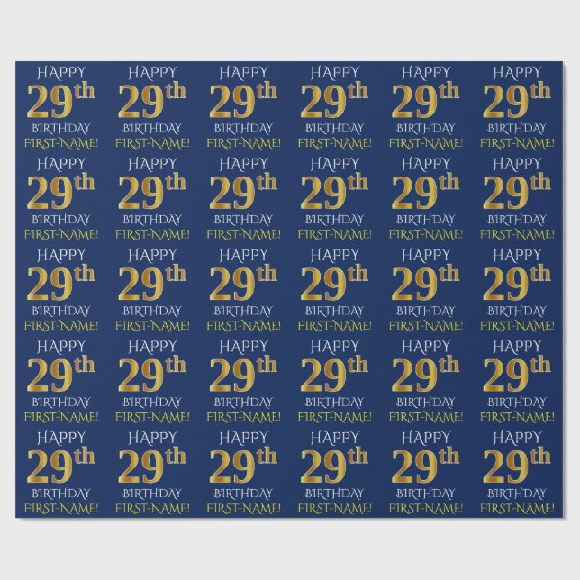Blue, Faux Guld ’LYCKLIG 29 BIRTHDAY’ Presentpapper (Platt)