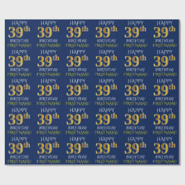 Blue, Faux Guld ’LYCKLIG 39:e BIRTHDAY’ Presentpapper