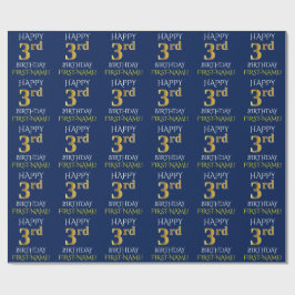 Blue, Faux Guld ’LYCKLIG 3rd BIRTHDAY’ Presentpapper