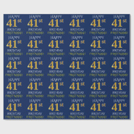 Blue, Faux Guld "LYCKLIG 41:a BIRTHDAY" Presentpapper