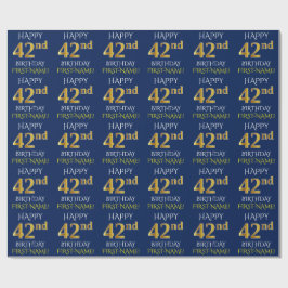 Blue, Faux Guld "LYCKLIG 42:a BIRTHDAY" Presentpapper