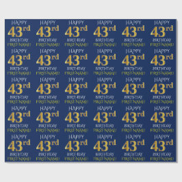 Blue, Faux Guld "LYCKLIG 43:e BIRTHDAY" Presentpapper