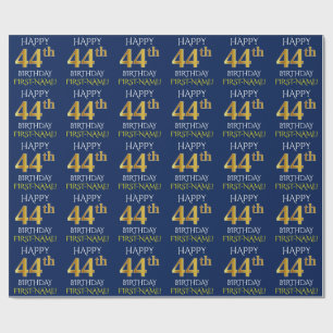 Blue, Faux Guld "LYCKLIG 44:e BIRTHDAY" Presentpapper
