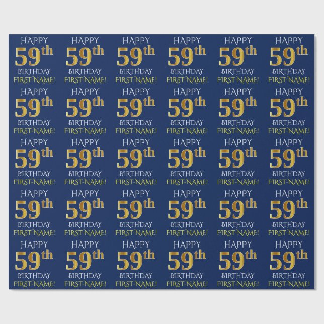 Blue, Faux Guld ’LYCKLIG 59 BIRTHDAY’ Presentpapper (Platt)