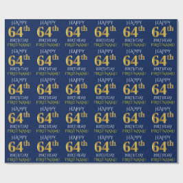 Blue, Faux Guld "LYCKLIG 64:e BIRTHDAY" Presentpapper