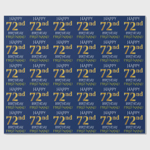 Blue, Faux Guld "LYCKLIG 72:a BIRTHDAY" Presentpapper