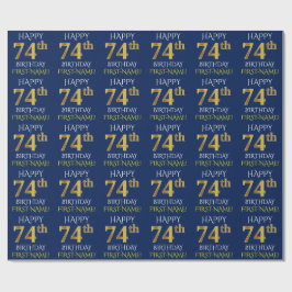 Blue, Faux Guld "LYCKLIG 74:e BIRTHDAY" Presentpapper