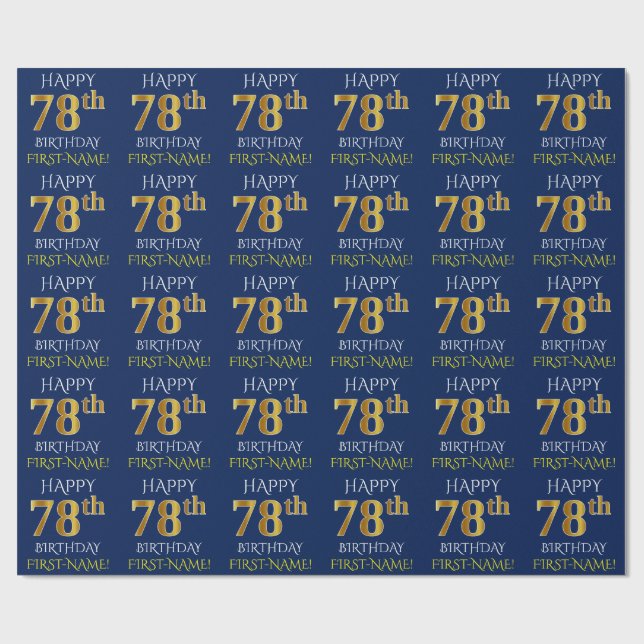 Blue, Faux Guld ’LYCKLIG 78 BIRTHDAY’ Presentpapper (Platt)