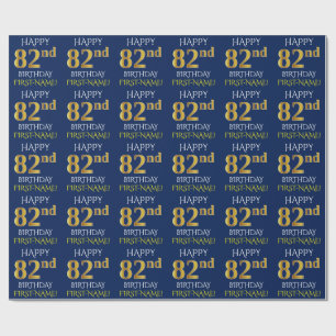 Blue, Faux Guld "LYCKLIG 82:a BIRTHDAY" Presentpapper