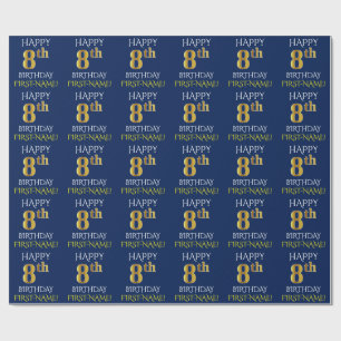 Blue, Faux Guld ’LYCKLIG 8th BIRTHDAY’ Presentpapper