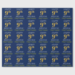 Blue, Faux Guld ’LYCKLIG 9 BIRTHDAY’ Presentpapper