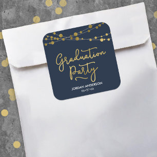 Blue Faux Guld Strings of Ljus Studentfest Fyrkantigt Klistermärke