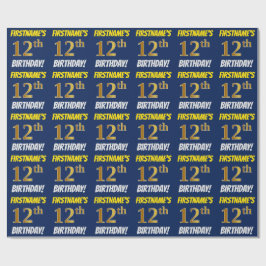 Blue, Faux/Imitation Guld, "12:e BIRTHDAY" Presentpapper