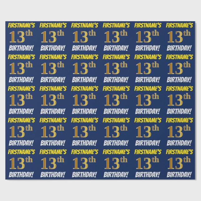 Blue, Faux/Imitation Guld, "13:e BIRTHDAY" Presentpapper (Platt)
