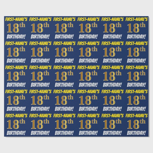 Blue, Faux/Imitation Guld, ’18 BIRTHDAY’ Presentpapper (Platt)