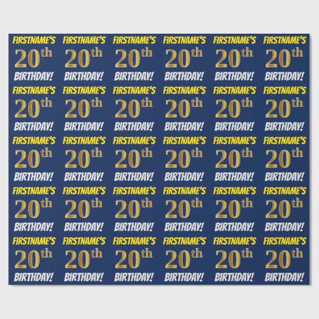 Blue, Faux/Imitation Guld, "20 BIRTHDAY" Presentpapper (Platt)