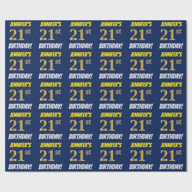 Blue, Faux/Imitation Guld, "21:a BIRTHDAY" Presentpapper (Platt)