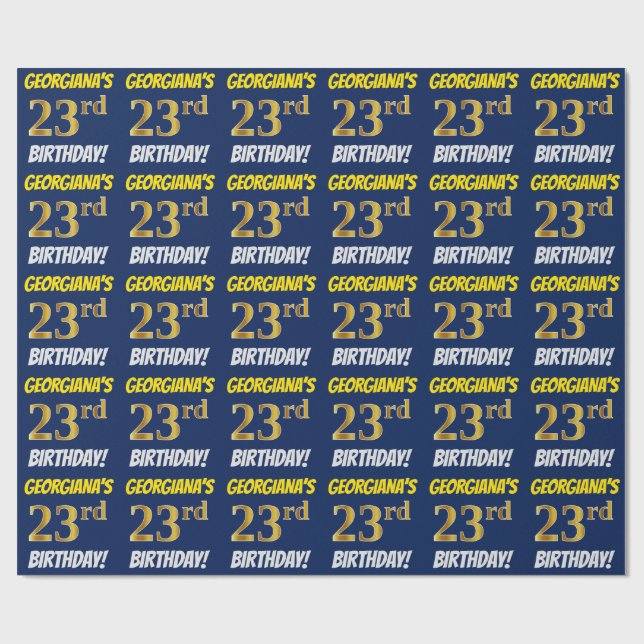 Blue, Faux/Imitation Guld, "23rd BIRTHDAY" Presentpapper (Platt)