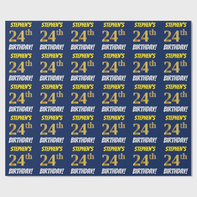 Blue, Faux/Imitation Guld, "24:e BIRTHDAY" Presentpapper (Platt)