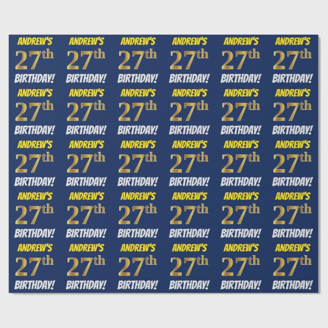 Blue, Faux/Imitation Guld, "27:e BIRTHDAY" Presentpapper (Platt)