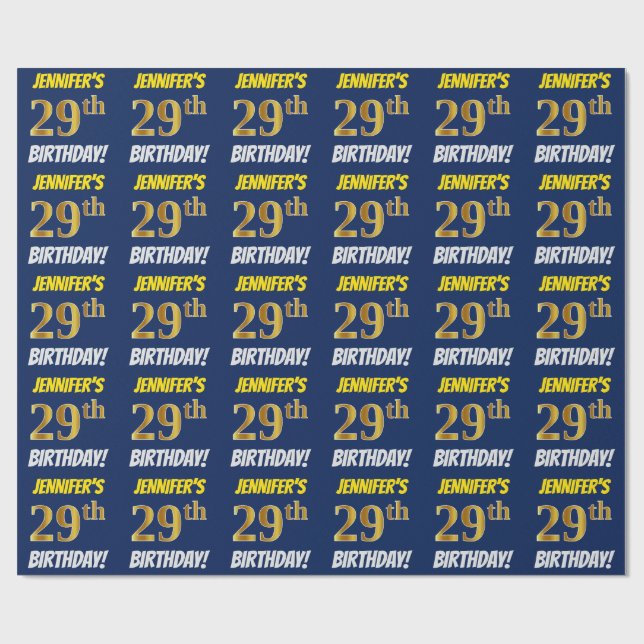 Blue, Faux/Imitation Guld, "29th BIRTHDAY" Presentpapper (Platt)