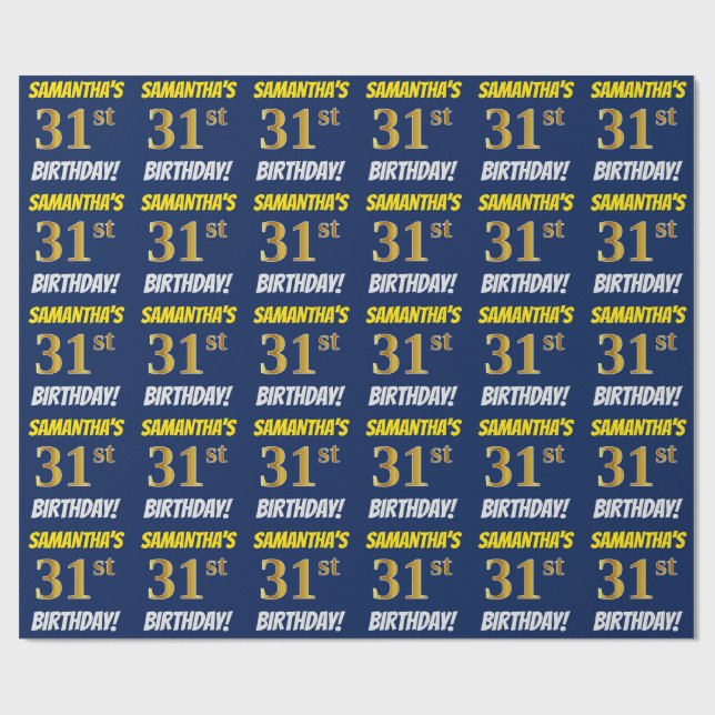 Blue, Faux/Imitation Guld, "31a BIRTHDAY" Presentpapper (Platt)