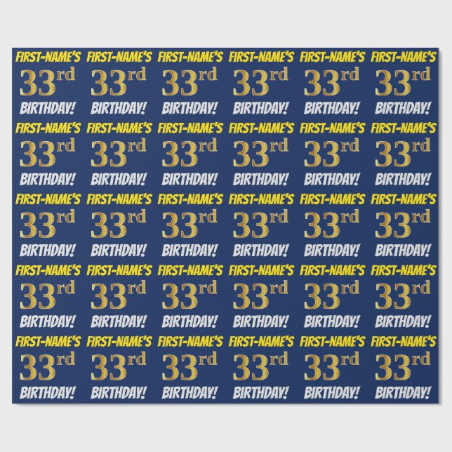 Blue, Faux/Imitation Guld, "33rd BIRTHDAY" Presentpapper (Platt)