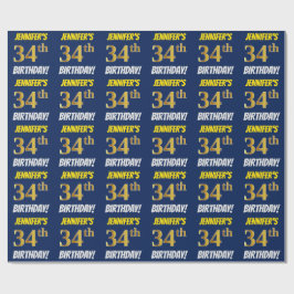Blue, Faux/Imitation Guld, "34:e BIRTHDAY" Presentpapper