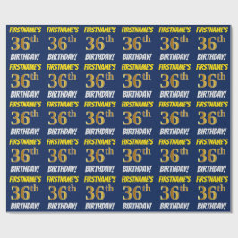Blue, Faux/Imitation Guld, "36th BIRTHDAY" Presentpapper