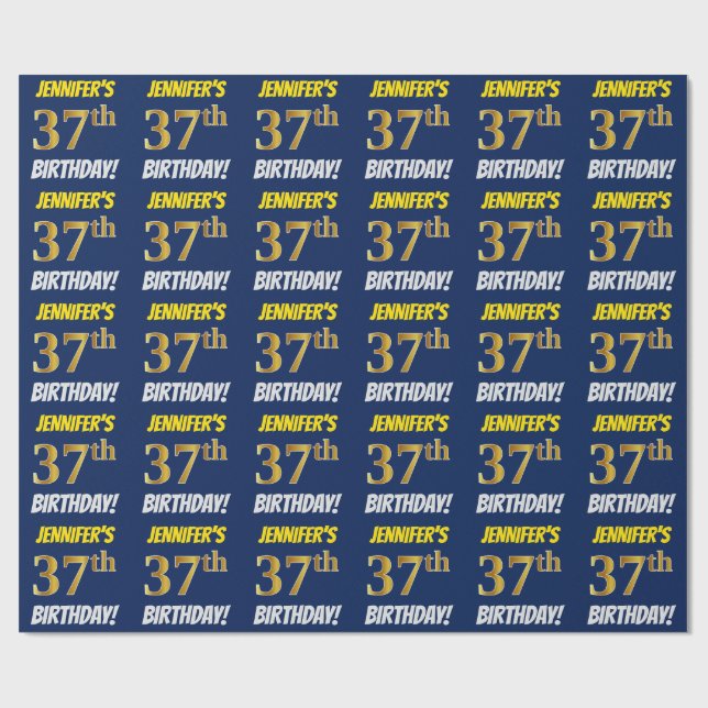 Blue, Faux/Imitation Guld, "37:e BIRTHDAY" Presentpapper (Platt)