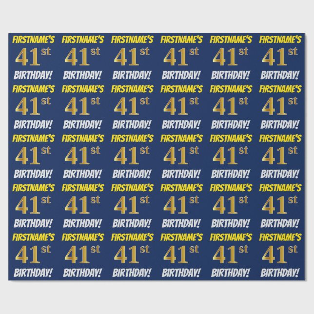 Blue, Faux/Imitation Guld, "41:a BIRTHDAY" Presentpapper (Platt)