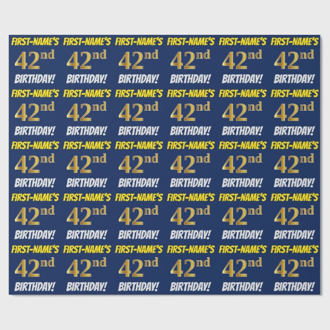 Blue, Faux/Imitation Guld, "42:a BIRTHDAY" Presentpapper (Platt)