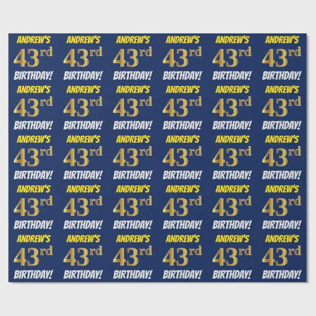 Blue, Faux/Imitation Guld, "43rd BIRTHDAY" Presentpapper (Platt)