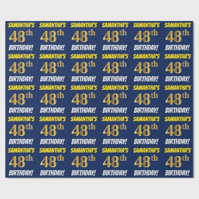 Blue, Faux/Imitation Guld, "48 BIRTHDAY" Presentpapper (Platt)